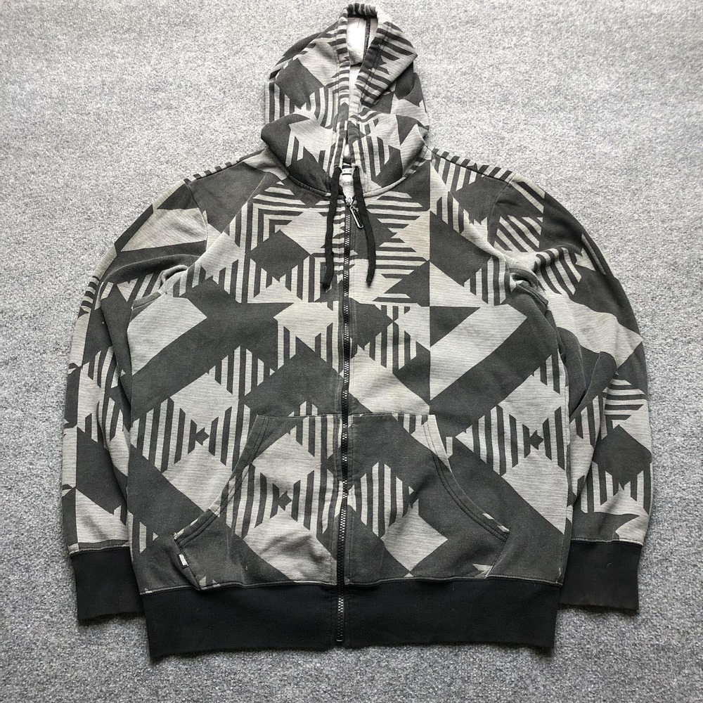 HoodieBuddie Hoodie Mens XL Gray Full Zip Fleece Geometric Graphic Sweatshirt